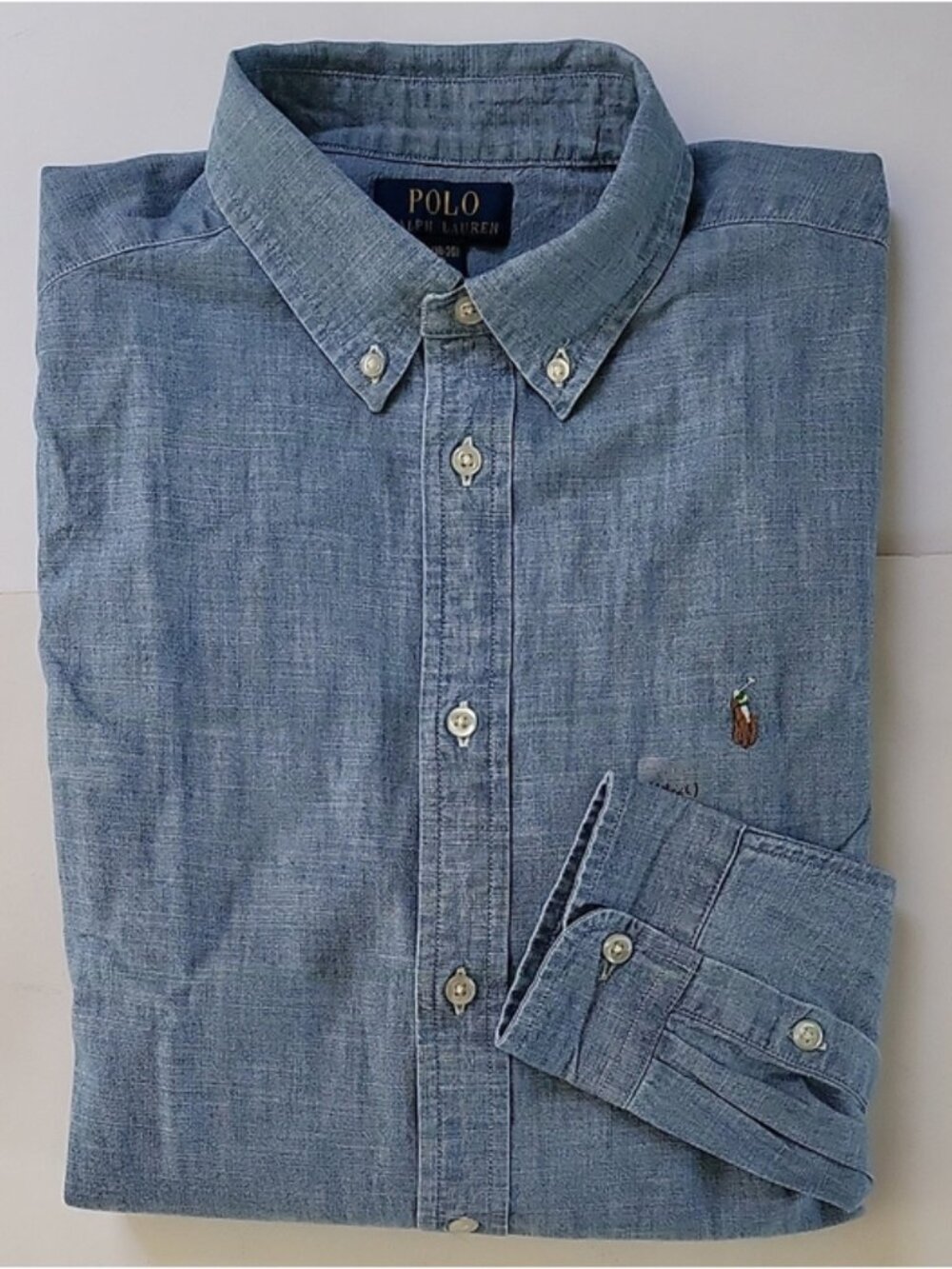 Polo Ralph Lauren button-Up Oxford shirt Pony logo Boys size L XL Denim Blue